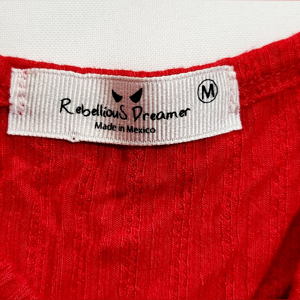 REBELLIOUS Dreamer Side-Ruched Tie Tank Top Juniors' M Red Crewneck Pullover - Picture 6 of 8